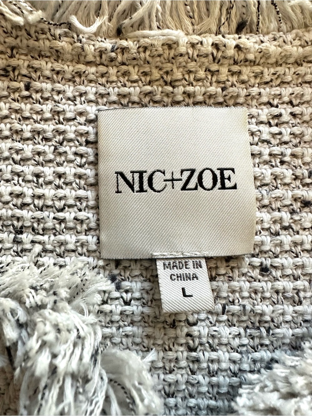 NIC+ZOE Textured Cotton Blend Fringe Jacket Zip Pockets Cream Large - Picture 6 of 9